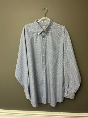 Peter Millar Men’s Light Blue and White Micro-Check Button-Down Shirt - XXL